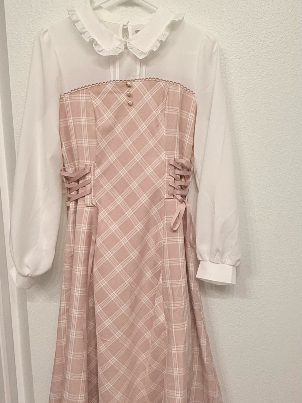 Axes Femme POETIQUE Japan Pink Plaid Corset Midi Dress Coquette Lolita Size M